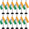 12 Pack India Desk Flags, Indian Desktop Flag, Small Miniature Office Flags with 12" Black Pole and Black Base, Offices, Classroom, Home, Festival Decoration (India)