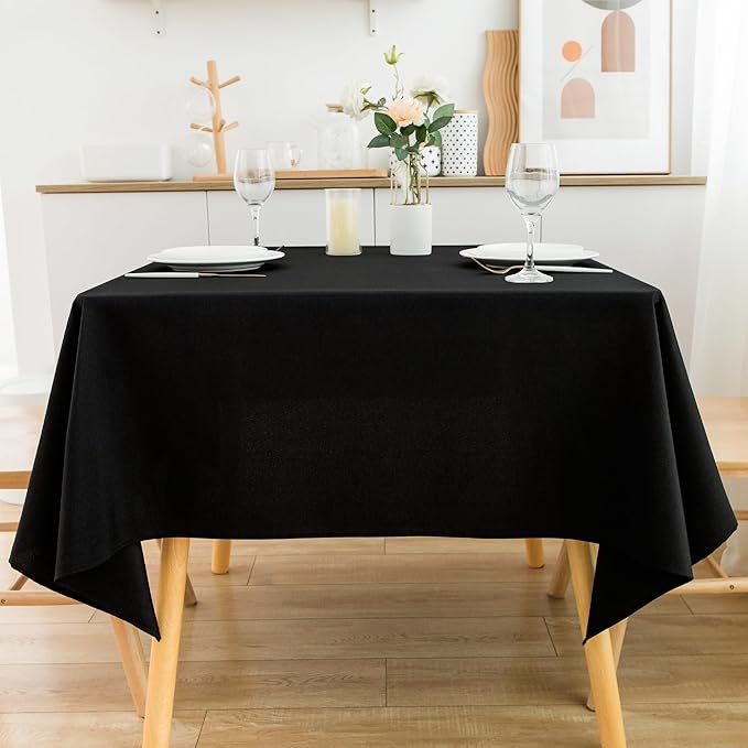 2 Pack Square Table Cloth 52X52 Inch Black Washable Fabric Tablecloth Polyester Solid Dining Table Cover for Birthday Party Dinner Holiday Outdoor Indoor