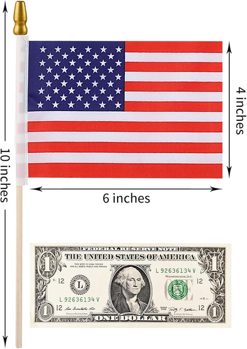 150pcs Small American Flags on Stick, Handheld 4 x 6 Inchs Mini American Flags with Kid-Safe Golden Spear Top, US Flags for 4th of July Decorations Outdoor, Independence Day Decorations