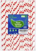7.75'' x 0.24'' Red Polka Dots Disposable Paper Straws for Drinking, Compostable, 100 Counts - for Cocktail, Soda, Juice, Milk, Water