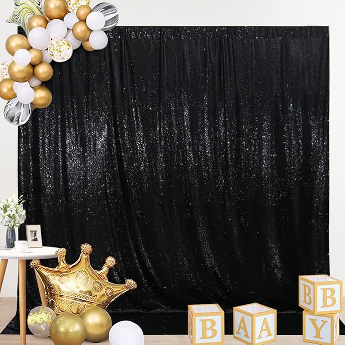 SquarePie Sequin BackdropLess See Through Thick Background Glitter Curtain for Halloween Party 6FT x 8FT Black