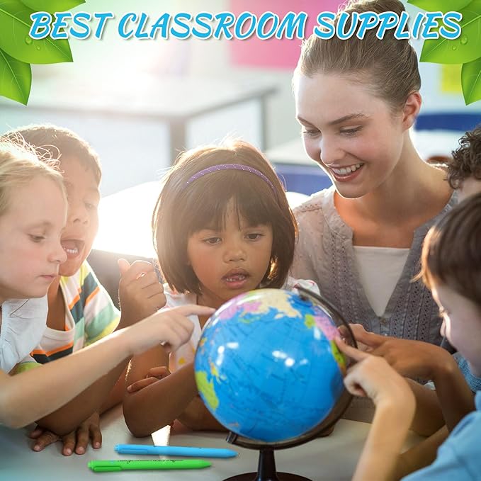 24 Pcs Earth Day Pens Bulk Party Favors Novelty Cute Green Blue Retractable Ballpoint Pen Earth Day Gift for Desk Decoration Accessories Stationery Office, 2 Styles