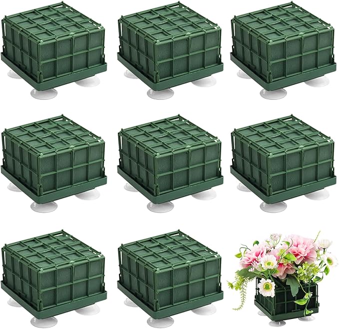 Krijues 4 Pcs Floral Foam Cage for Flowers for Christmas DIY Crafts, Square Flower Holder with Floral Foam for Fresh Flower Arrangement Decoration, Wedding, Interior and Garden 4.1 x 4.1 x 3.1 Inch