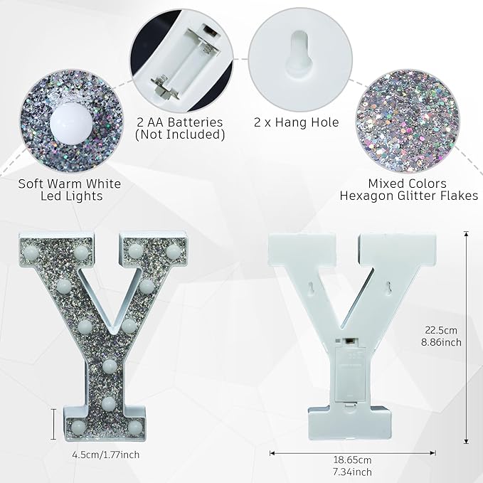 NW LIGHT Marquee Light Letters for Table Decorations, Glitter Light Up Signs for Prom, Events, or Engagement Party Decor, Featuring Alphabet & Number Lighted Letters