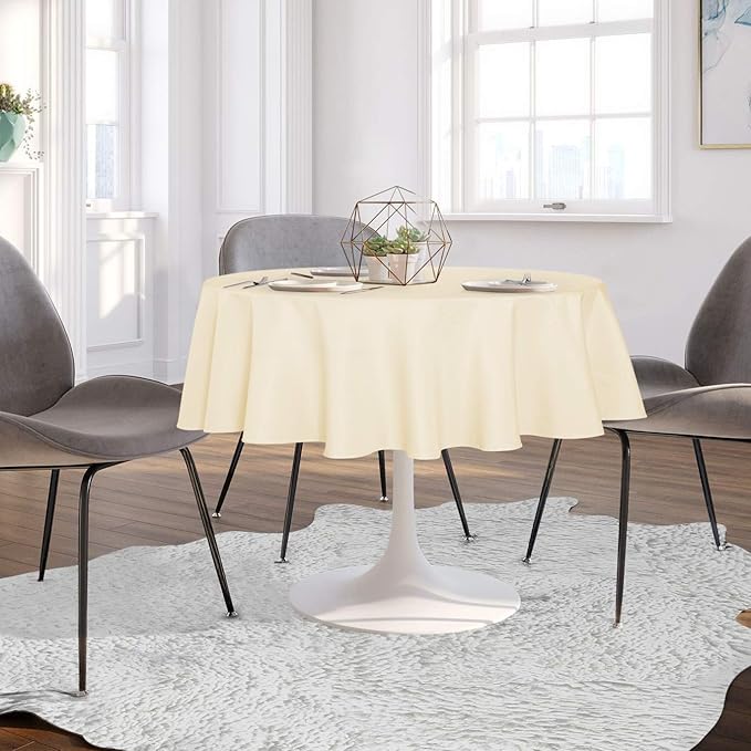 sancua 70 Inch Round Tablecloth (Fits 24-58 Inch Tables), Water Resistant Spill Proof Washable Polyester Table Cloth Decorative Fabric Table Cover for Dining, Buffet Parties and Camping, Beige