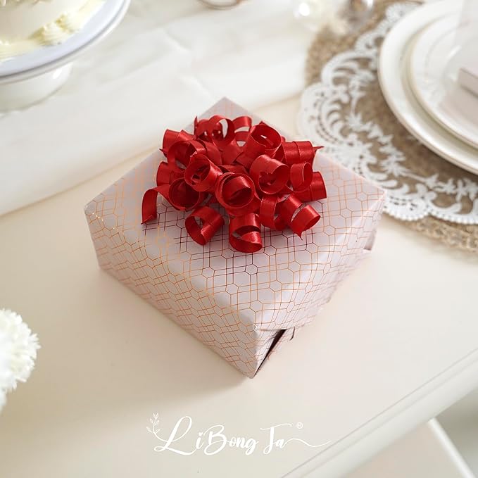 5 Inch Red Bows Curly Ribbon Bows for Gift Wrapping, Satin Bows with Double-Sided Tape, Self Adhesive Bows for Party, Wedding, Birthday Decor, Premade Bows for Crafts, Wine Glasses-8 Counts