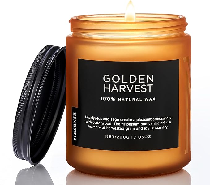 M&SENSE Golden Eucalyptus & Sage Highly Scented Candle, All Natural Soy Wax 2 Cotton Wick 7.05oz 50 Hours Slow Burning Candle Gifts for Birthday Holiday, Decorative for Home