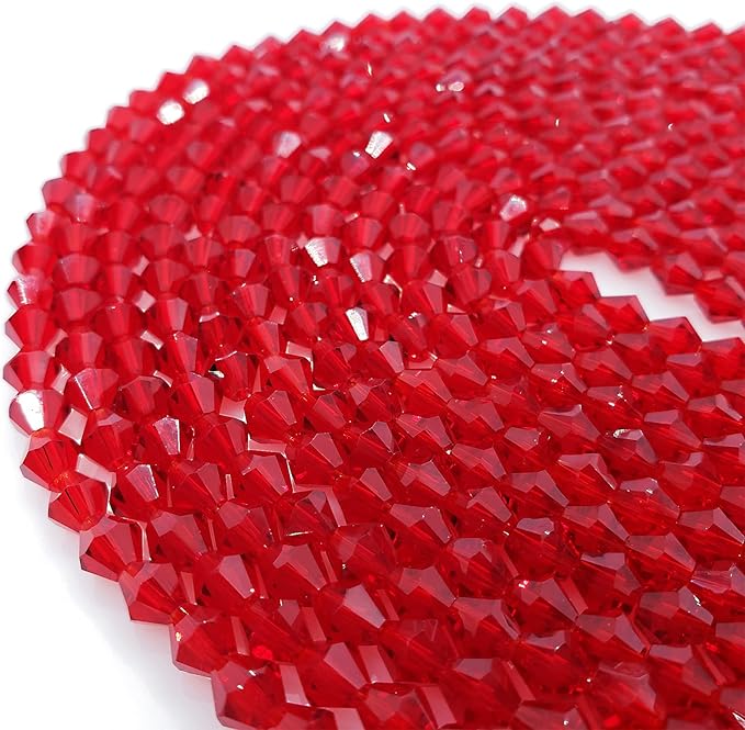 6mm Bicone 450Pcs Red Crystal Glass Beads Faceted Bicone Shape Crystal Glass Spacer Beads for Bracelet Necklace Decorative Hand Jewelry Making (Red, 6MM)