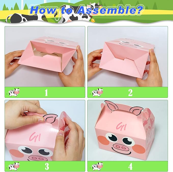 24 Pack Farm Animal Party Favor Boxes, Farmhouse Themed Party Candy Goodie Treat Gift Boxes for Baby Shower Kids Birthday Party Decorations Supplies, 8 Designs