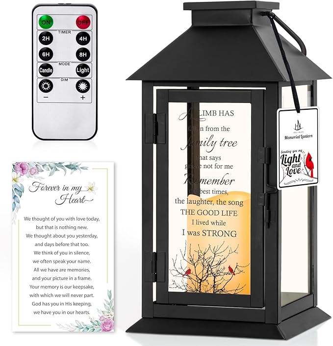 Memorial Lantern Bereavement Gifts in Memory of Loved One Remembrance Sympathy Gifts for Loss of Mother or Father with LED Candle and Remote