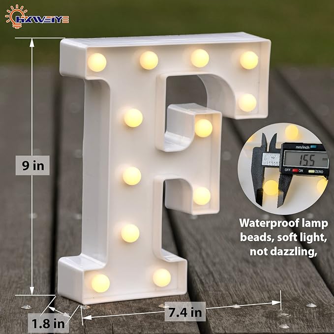 HXWEIYE LED Marquee Letters Lights Sign F, 26 Alphabet Light Up Letter and Number 0-9 Number Warm White Led Letters for Bar Party Birthday Home Wedding Décor