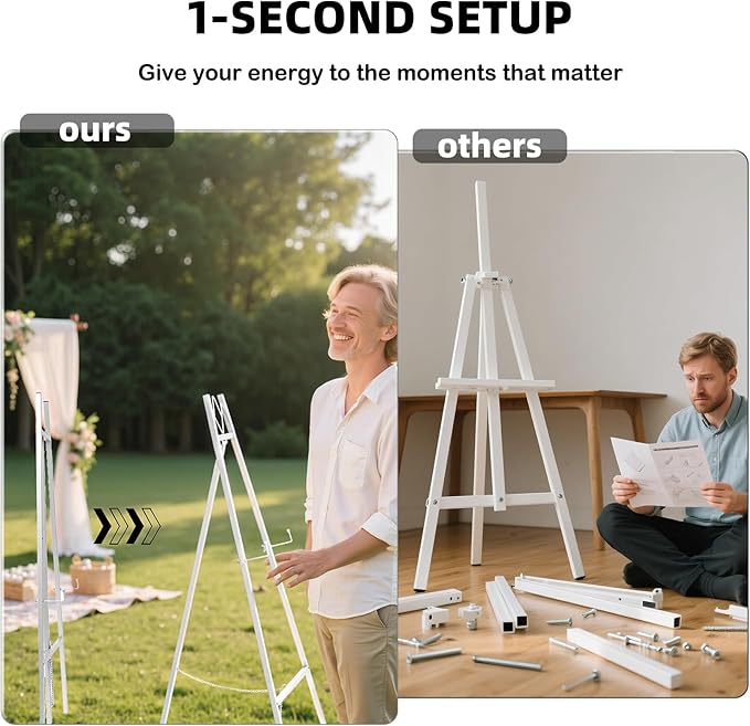 GRENTY 46.7" Easel Stand for Wedding Signs – No Assembly Needed, Heavy Duty Metal Display Stand for Art, Welcome Signs, Posters, Pictures, Paintings, and Floor Décor