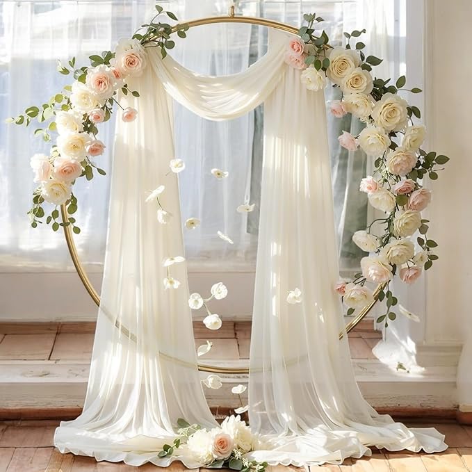 MDS Halloween Chiffon Draping Fabric - 2 Panel, 30" Wide x 75ft Long - Sheer Spooky Arbor & Canopy Drapery for Haunted House Backdrops, Party Ceilings, DIY Costumes & Themed Events - Ivory