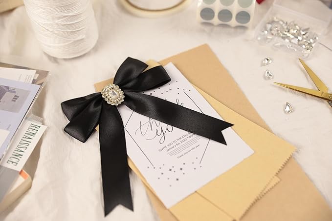 Black Satin Ribbon 1 inch X Continuous 25 Yards, Single Face Polyester Ribbon Perfect for Gift Wrapping, Flower Bouquet, Wedding Decor, Crafts, Bow Making, Sewing and More