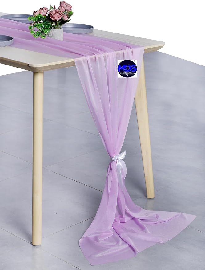 MDS 20 Pack 10ft Chiffon Table Runner 29 x 120 Inches Sheer Wedding Runner Romantic Rustic Table Runner for Wedding Decorations, Birthday Parties, Bridal Shower Party Arch Decor - Orchid