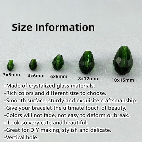150pcs 4x6mm Teardrop Crystal Glass Beads for Jewelry Making, Faceted Vertical Hole Teardrop Glass Spacer Beads for Wind Chimes Bracelet Earring Necklace DIY Craft(Dark Green)