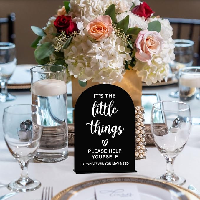 Acrylic Wedding Sign, Bridal Shower Decorations, It's the Little Things Sign for Ceremony, Modern Font Table Signs, Acrylic Table Top Signs for Wedding Reception and Event Party (Black)