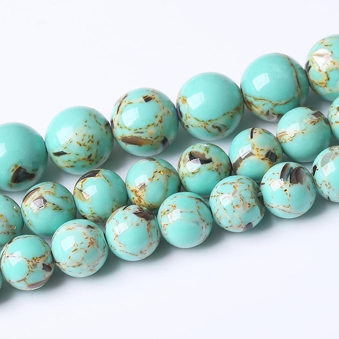 Gold Wire Turquoisee Stone Beads Gemstone Round Crystal Energy Jade Beads Stone Beads for Jewelry Making DIY Bracelet Necklace Jewelry Making 1 Strand 15.5inch 45PCS 8MM