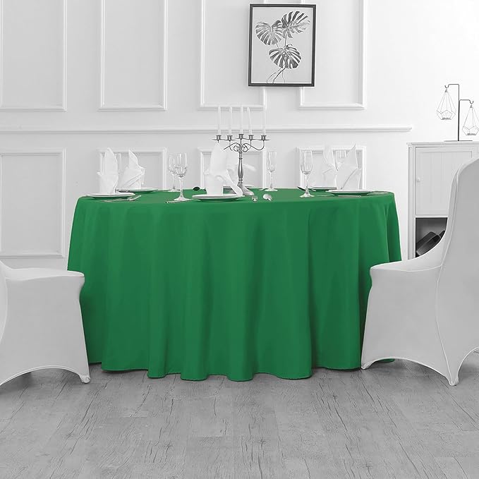 Fokitut 2 Pack Waterproof Round Tablecloth, 120 Inch, Stain Resistant and Wrinkle Polyester Table Cloth, Fabric Table Cover for Kitchen Dining, Wedding, Party, Holiday Dinner-Emerald