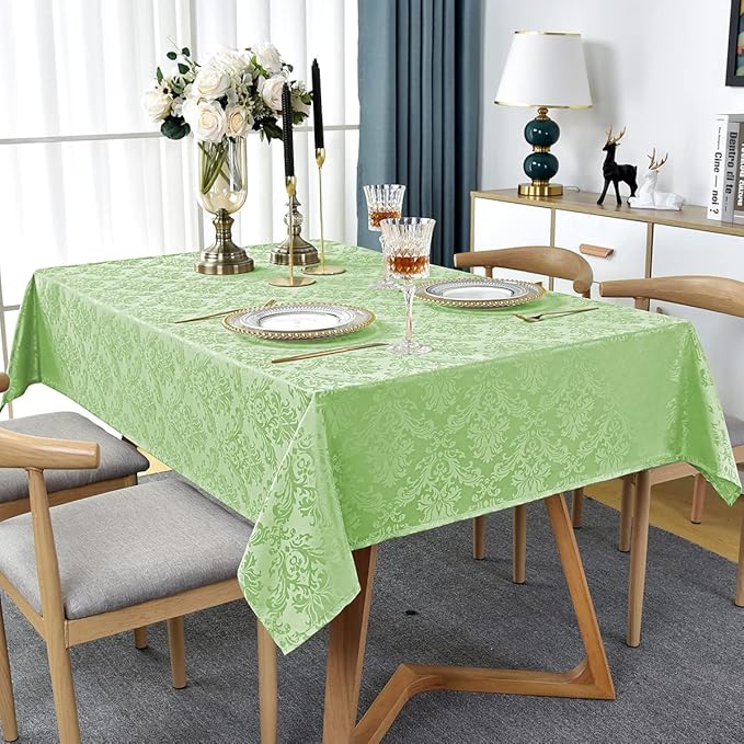 SASTYBALE Jacquard Damask Tablecloth Rectangle 52 x 70 Inch Light Green, Spill Proof Oil Proof Wrinkle Resistant Tables Cloth, Polyester Table Cover for Summer Dining, Party, Indoor, Outdoor