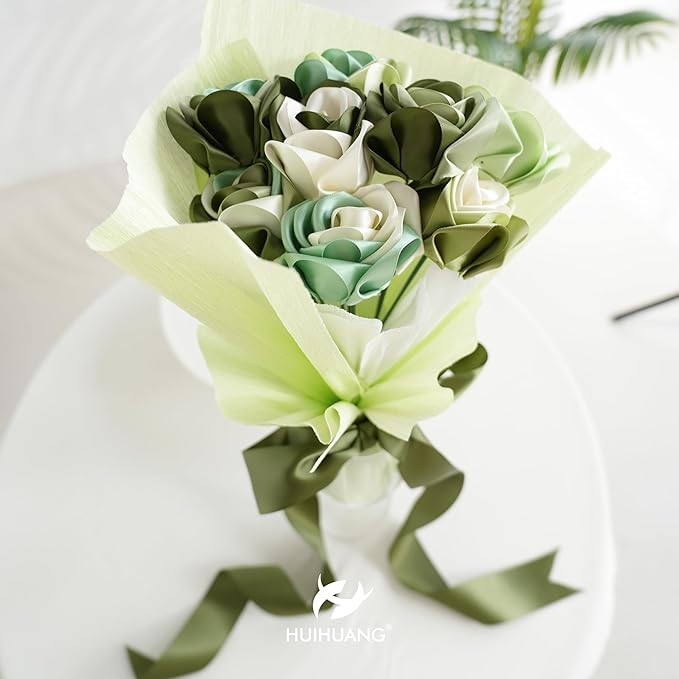 HUIHUANG 1-1/2 inch Double Face Satin Ribbon, Polyester Moss Green Ribbon 50 Yards Per Roll for Gift Wrapping Bows Making Floral Bouquet Wedding Invitations Decor Party Favor and Craft Supplies