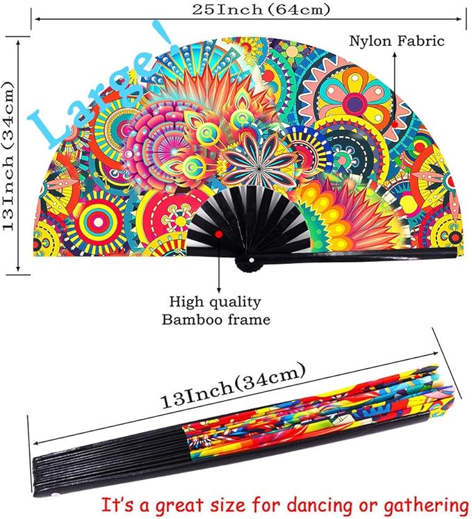 Amajiji Large Folding Hand Rave Fan Popping Fan for Line Dancing Clacking Fans for Boots On The Ground Dance,Party,Decoration,Festival (Dream Ｆlower)
