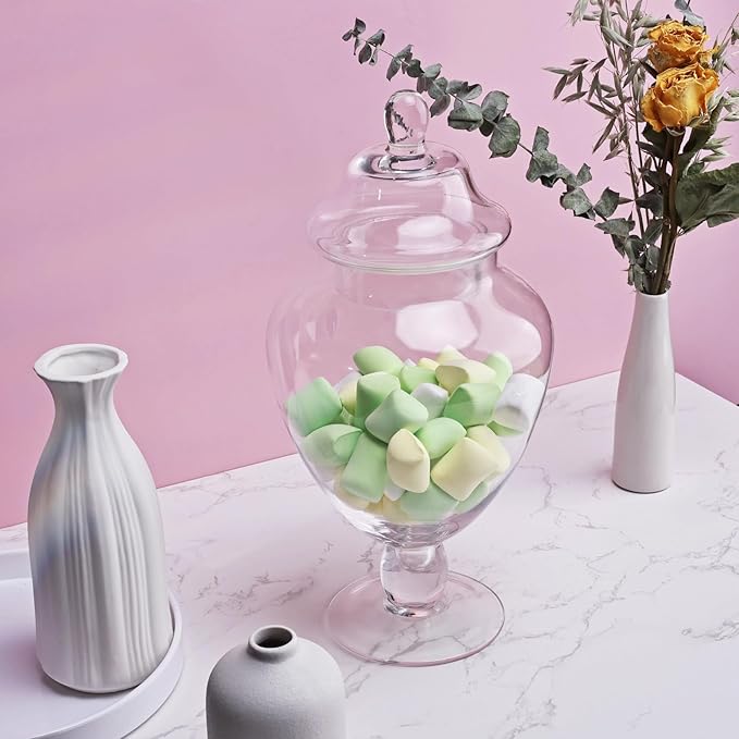 Glass Apothecary Jars with Lid, Clear Glass Candy Jar for Candy Buffet, Decorative Glass Jar for Party, Wedding and Home Decor, Classic Glass Candy Canister (Height: 12.6", Diameter: 6.5")