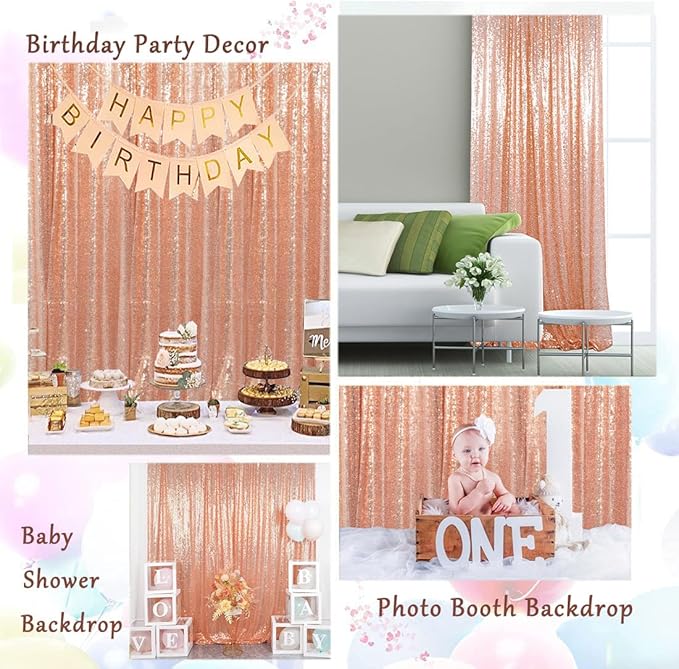 ShinyBeauty Sequin Curtains 2 Panels 4x10ft Rose Gold Backdrop Curtain Sequin Backdrop Wedding Backdrop Sequin Curtain Drapes Panels Photography Background Decoration