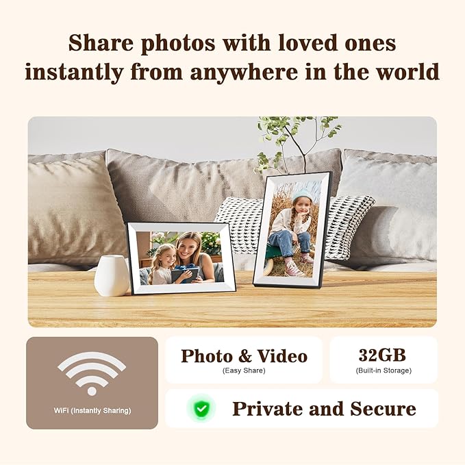 Digital Picture Frame, Frameo 10.1 inch Smart WiFi Digital Photo Frame with HD IPS Touch Screen Slideshow Display 32GB Memory Auto-Rotate, Photo Frame Electronic Best Gifts for Birthday, Wedding, Mom