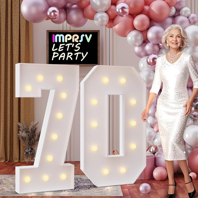 imprsv 4FT Marquee Numbers 70,DIY Light Up Numbers for 70th Birthday Decorations, Party Decorations,Anniversary Party Decor,Mosaic Number for Balloons Number 70,Pre-Cut Foam Board Kit