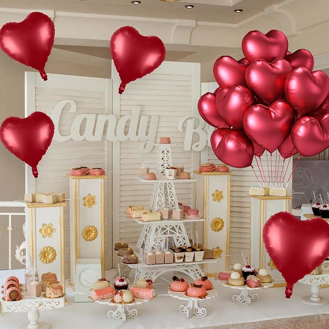 12 Pcs Heart Balloons, 18 inch Metallic Red Heart Shaped Balloons, Big Helium Balloon, Love Foil Balloon for Wedding Baby Shower Anniversary Backdrop Valentine Party Decoration