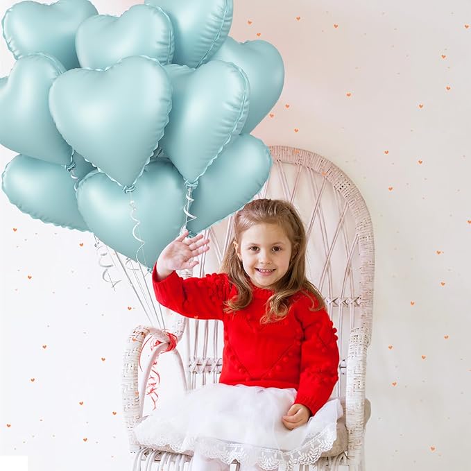 Baby Blue Heart Balloon, 10PCS Blue Foil Heart Balloons, 18inch Pastel Blue Heart Shape Balloons Helium Birthday Party Decorations for Boys Girls Brithday Party, Valentines Day, Wedding, Anniversary