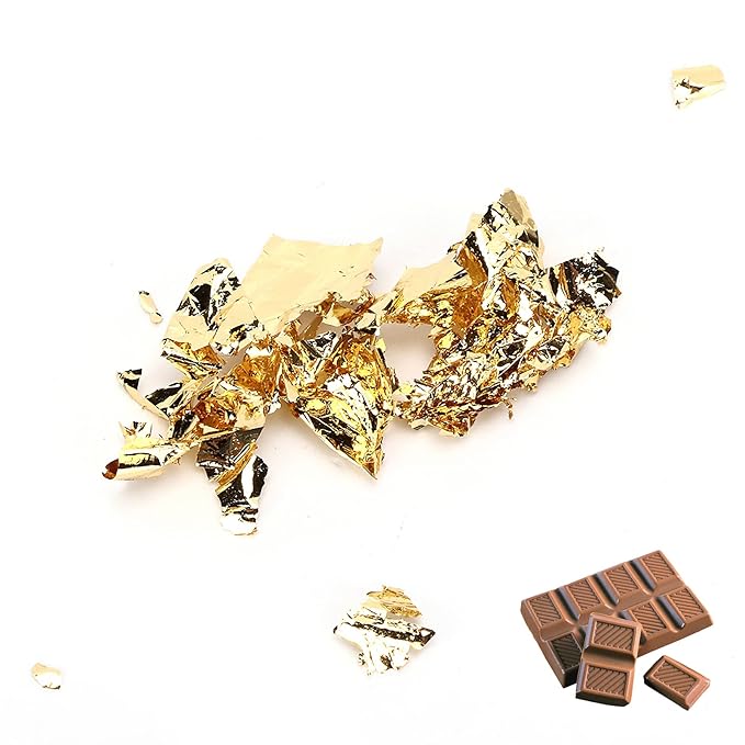 Serlium Edible Gold Leaf, Gold Leaf Cake Decoration Gold Flakes Food Gold Foil Decoration Baking Gold Foil Decor Chocolates Decor Gold Leaf Sheets for Cooking Dessert Decoration Crafts Makeup (2Pcs)