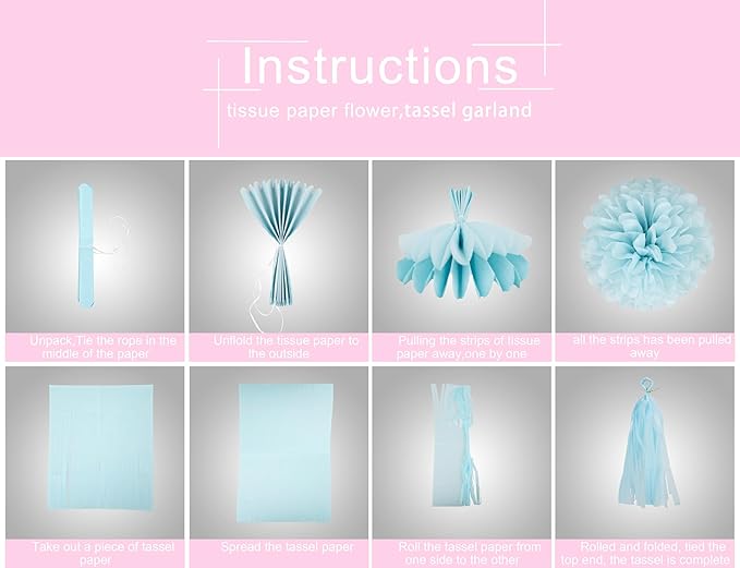 Gender Reveal Decorations Blue Pink - 23pcs Tissue Paper Flowers Pom Poms Banner Tassel Garland Streamers Baby Gender Reveal Theme Decor White Birthday Hanging Decor Ideas Supplies
