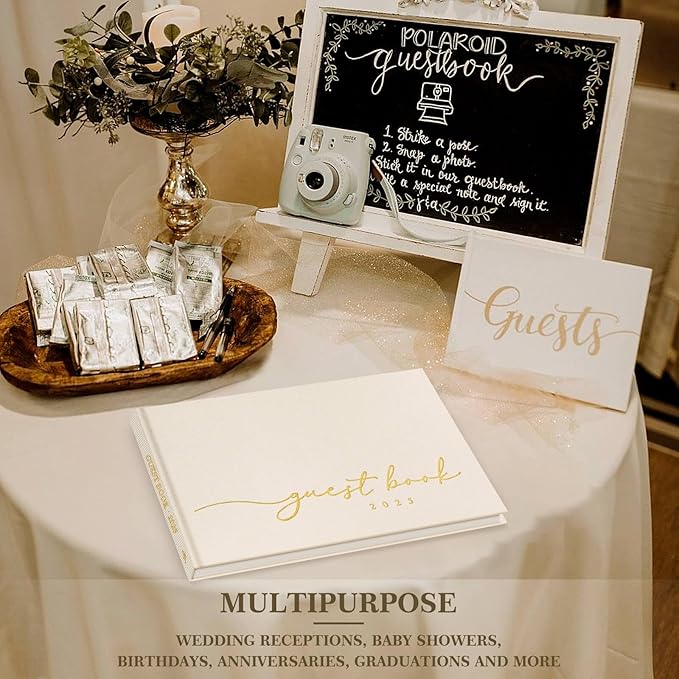 Lanpn Wedding Guest Book 2025 - Linen Graduation Guestbook Wedding Reception with 108 Blank Pages for Sign in and Photos - Polaroid Guest Book for Wedding Bridal Shower Baby Shower Funeral (Black)
