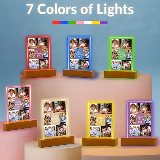 Custom Picture Frames with Photo, Personalized Photo Frame with Night Light, Customized Picture Frame, Personalized Anniversary Birthday Gifts for Women, Men, Her, Him, Mom, Dad, Family, Friend
