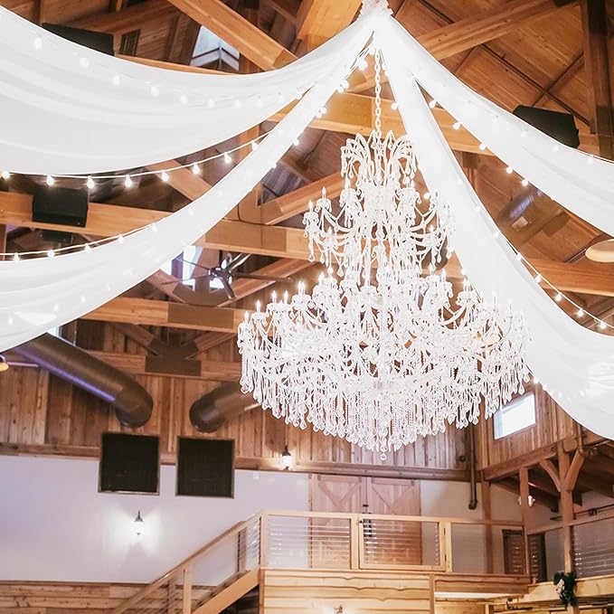 4 Panels White Ceiling Drapes for Wedding 5ftx20ft Chiffon Fabric Arch Draping Curtains for Party Ceremony Birthday Baby Shower Reception Stage Ceiling Decorations