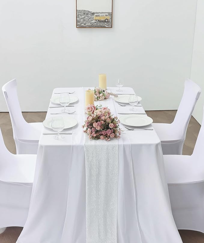2 Pack 10Ft White Chiffon Table Runner Sheer 29x120 Inch for Romantic Wedding Decor Bridal & Baby Shower Birthday Rustic Party Decoration