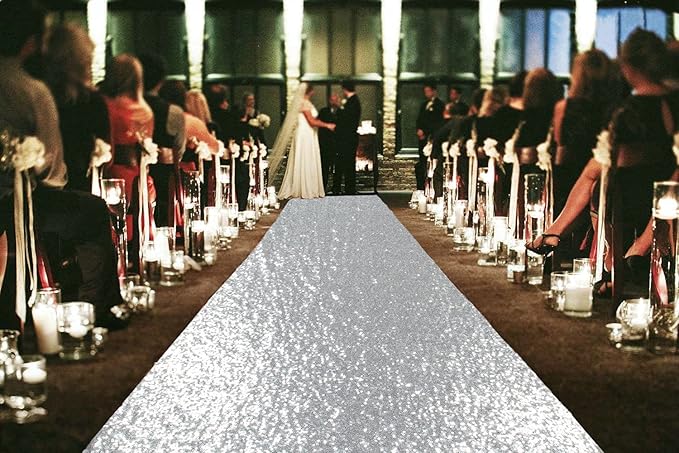 ShinyBeauty 4Ft x 20Ft Silver Sparkly Wedding Aisle Runner - Ideal for Prom, Beach & Outdoor Weddings Floor Carpet Runner for Stairs Decoration