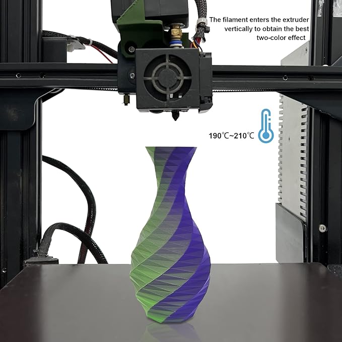 YOUSU Matte Dual Color PLA Filament Coextrusion Filament Multicolor 3D Printer Filament 1kg Compatible with Most of 3D Printer, Matte Lilac Green Color Change PLA.