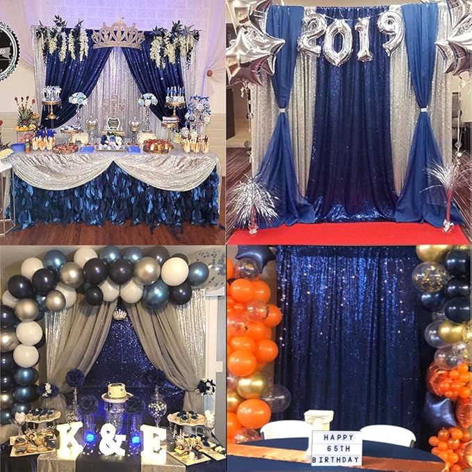 Navy Blue Sequin Backdrop Curtains Glitter Drapes 2FTx8FT 2 Panels for Wedding Birthday Party Decorations Bridal Baby Shower Party Supplies Sparkly Photography Background