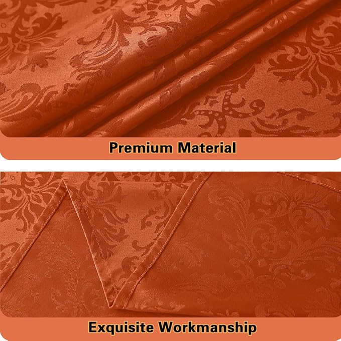 Jacquard Tablecloth Rectangle 52 x 70 Inch, Waterproof Stain Resistant Damask Autumn Table Cloth, Soft Polyester Table Cover for Fall, Harvest, Thanksgiving, Holiday, Rusty/Orange