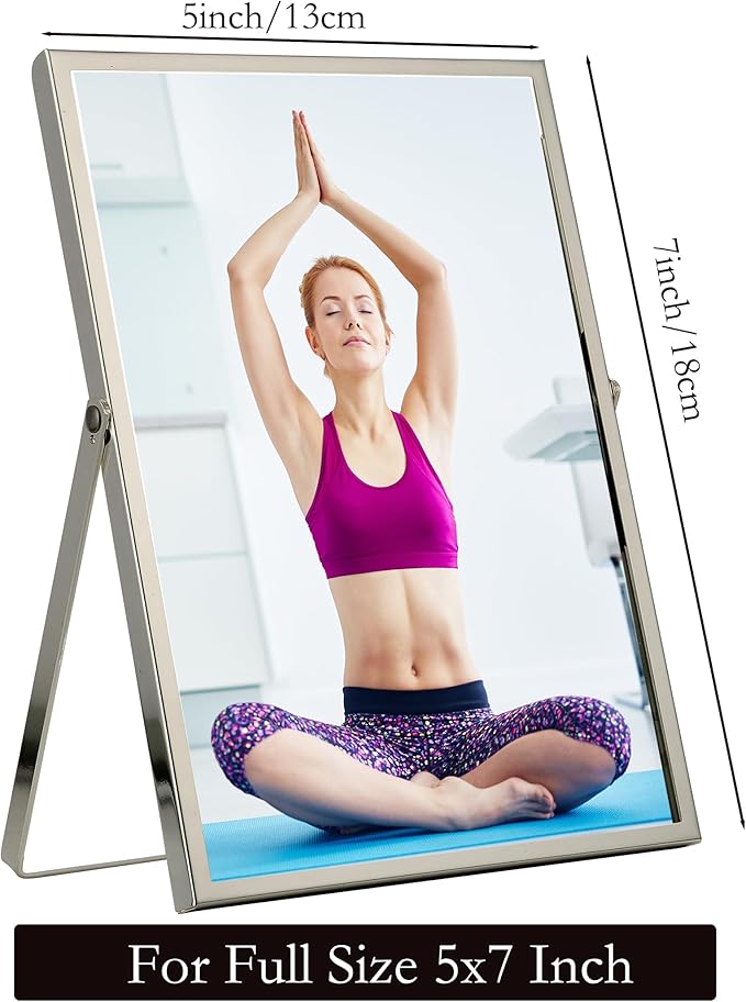 Silver 5x7'' Floating Frame Set of 2, For Photo Sizes ( 3.5x5'', 4x 6''), Silver Plated Metal Frames 5x7'' for Tabletop/Shelf Display, Classy Gift Choice for Wedding, Thanksgiving, Christmas,Birthady.