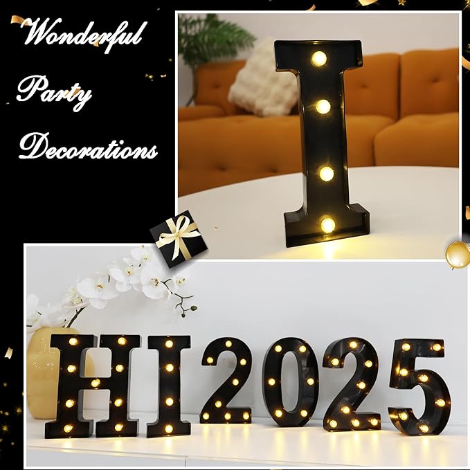 Led Marquee Letters, 8.58 Inch Black Light Up Letters, Small Led Letter Lights, Battery Powered Lighted Letterfor Table, Party, Birthday, Christmas Decor (Black, Letter I)