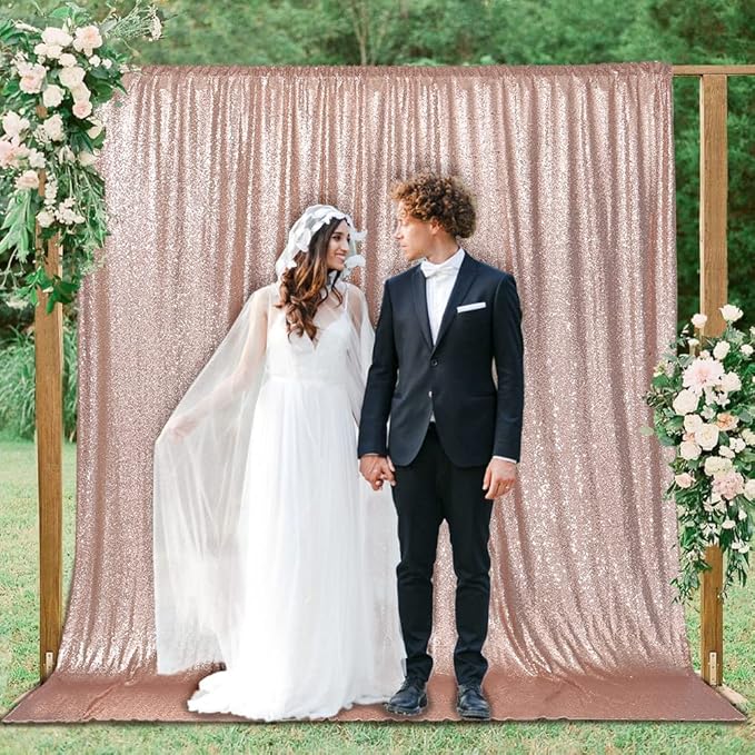 PartyDelight Sequin Backdrop Rose Gold 6Ft x 8Ft Photograph Wedding Curtain Special Events