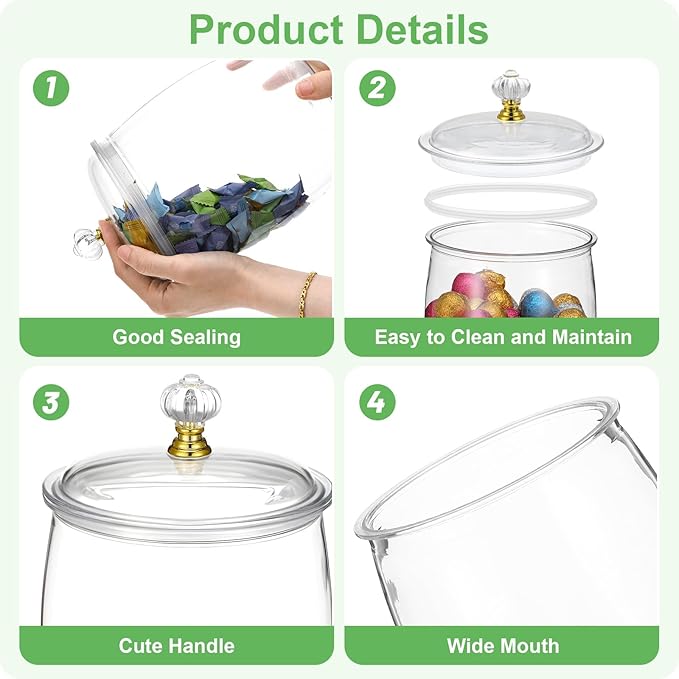4 Pcs Candy Jars with Lids and Spoons Clear Candy Jars for Candys Cookie Buffet Storage Container Clear Airtight Food Storage Jar Plastic Airtight Apothecary Jar for Home Apothecary Kitchen Wedding