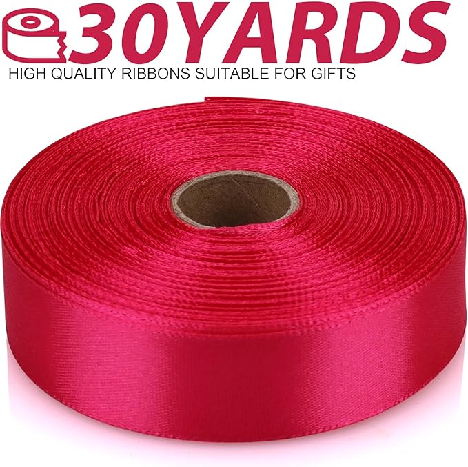Hot Pink Satin Craft Ribbon - 7/8 Inch, 30 Yards - Single Face Polyester for Handmade Roses, Gift Wrapping, Wedding & Party Decoration