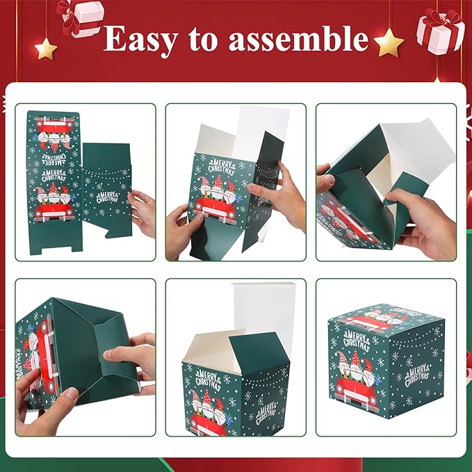 COTOPHER 20 Pcs Christmas Gift Boxes, 6" x 6" x 6" Xmas Candy Boxes for Gift Giving, Paper Treat Ornament Gift Box Decorative Christmas Goodie Box for School Home Holiday Party Favors Supplies