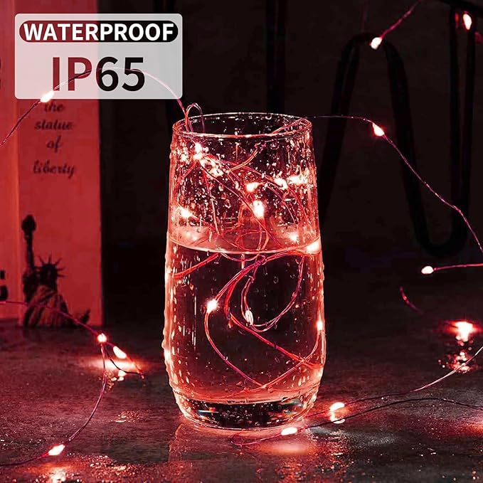 Aogist 12 Pack Fairy Lights 3 Modes 7ft 20 LED Waterproof,Battery Operated Silver Wire Firefly Starry Moon Mini String Lights for Mason Jars Christmas DIY Crafts Wedding Party Bedroom,Red