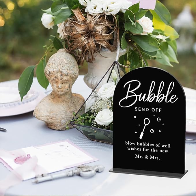 Acrylic Wedding Sign Wedding Signs for Ceremony Bubble Send Off Sign for Wedding Modern Calligraphy Arch Acrylic Table Top Sign for Wedding Reception and Event Party Table(black）